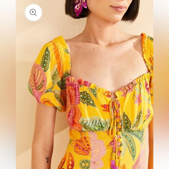 Farm Rio MACAW BLOOM YELLOW MIDI
DRESS Large - Picture 2 of 7